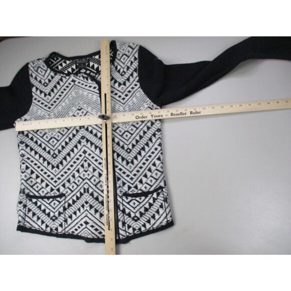 Lucky Brand Cardigan Sweater Womens Medium Aztec Southwestern Black White Zip Up - Picture 9 of 15
